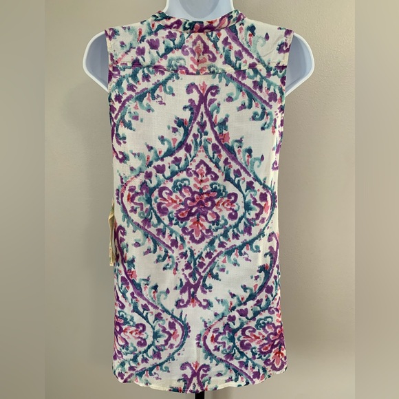 NWOT Aratta Cream Sleeveless Button DownTank with Purple & Teal Print - Picture 2 of 16